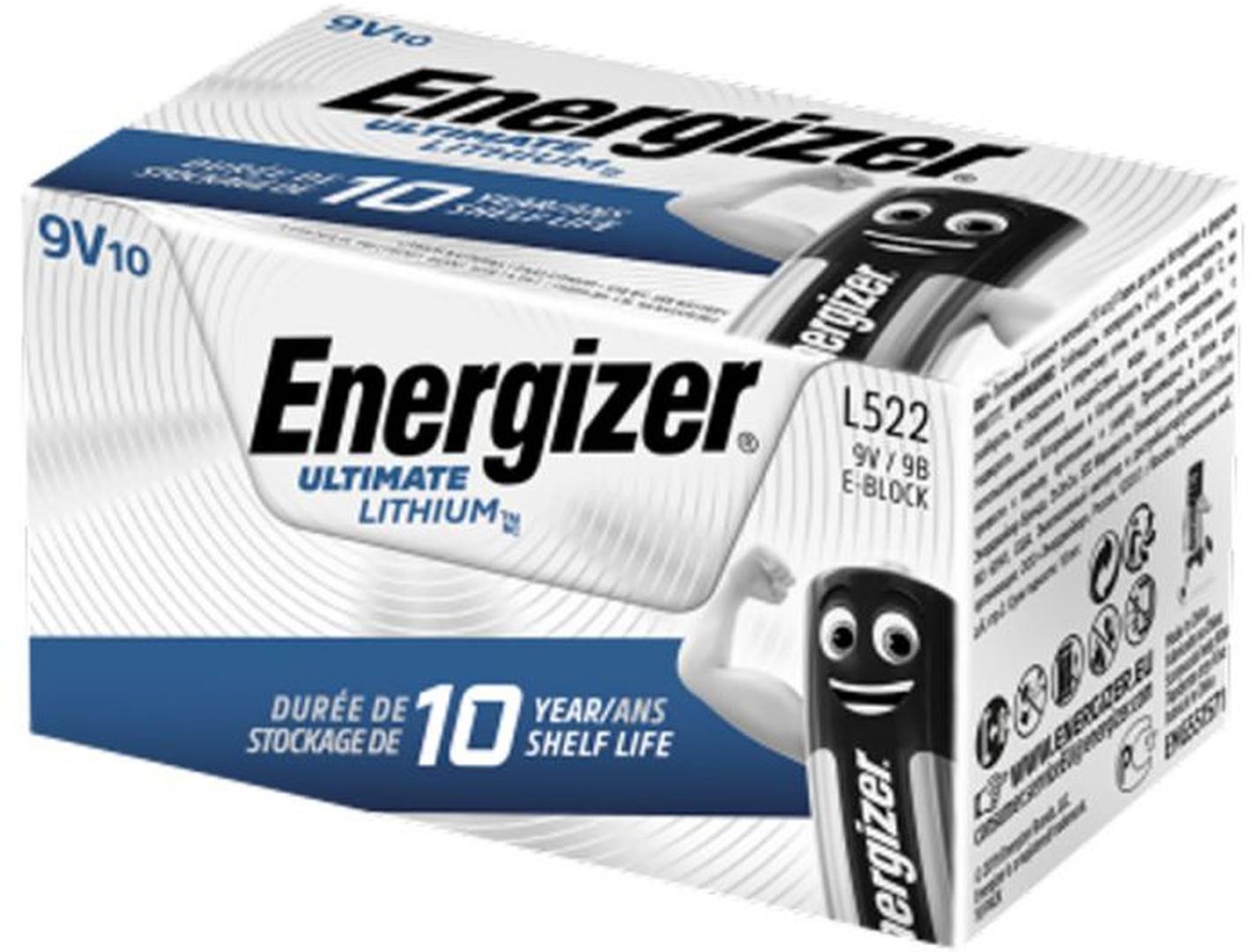 Energizer 10er Ultimate Lithium L522 Batterien – 9V Blister L522