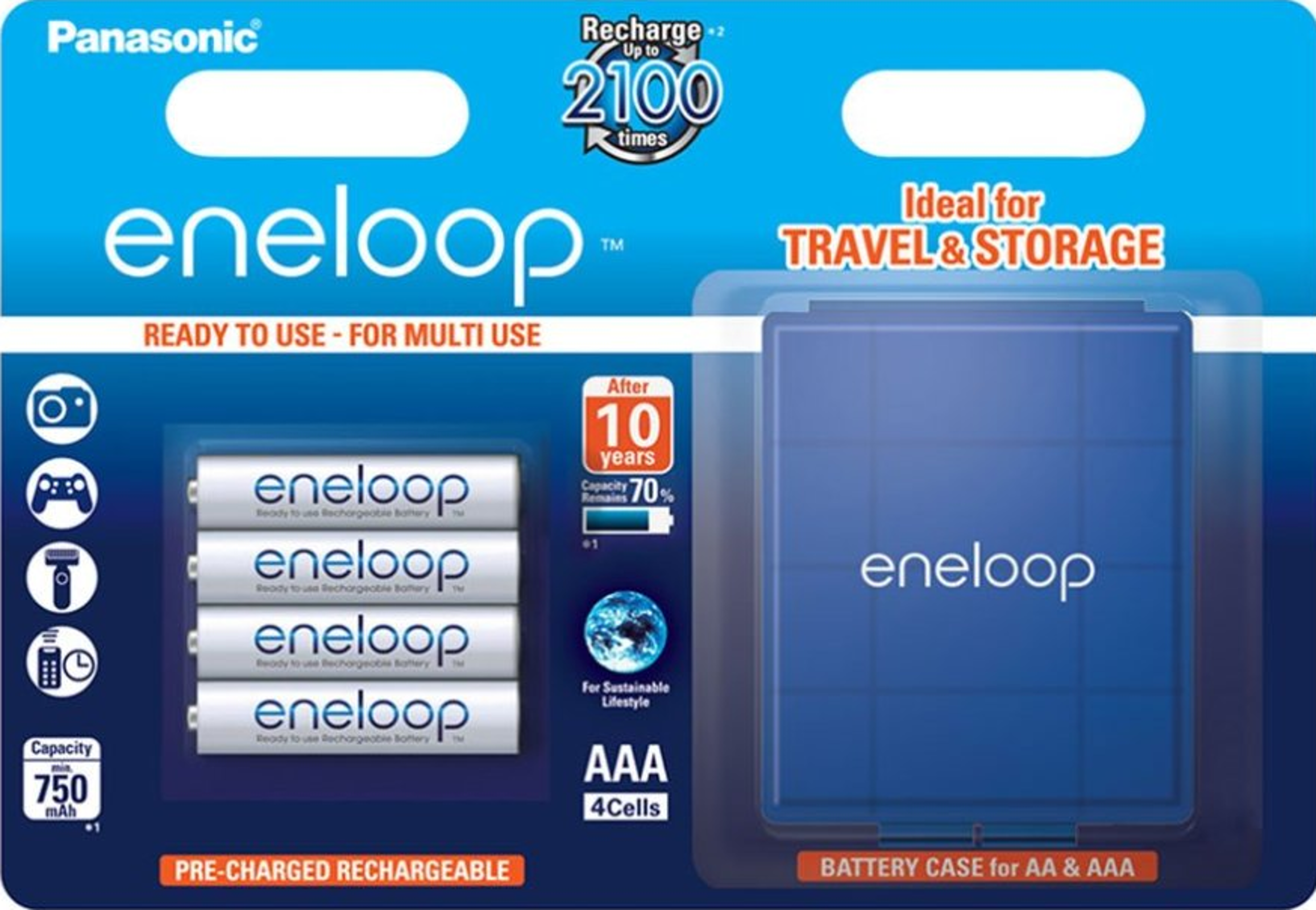 Panasonic eneloop AAA NiMH Akku Micro 4er Blister mit Panasonic Eneloop Batteriebox HR03 BK-4MCCEC4BE