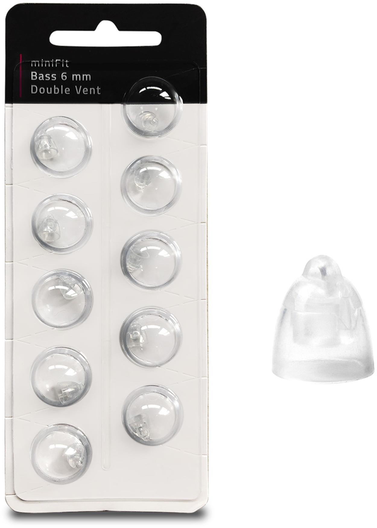 EWANTO miniFit 10er Blister 6 mm Double Bass Vent wie Oticon Domes Kuppeln Schirmchen für oticon miniFit Ex-Hörer MIFTD6M