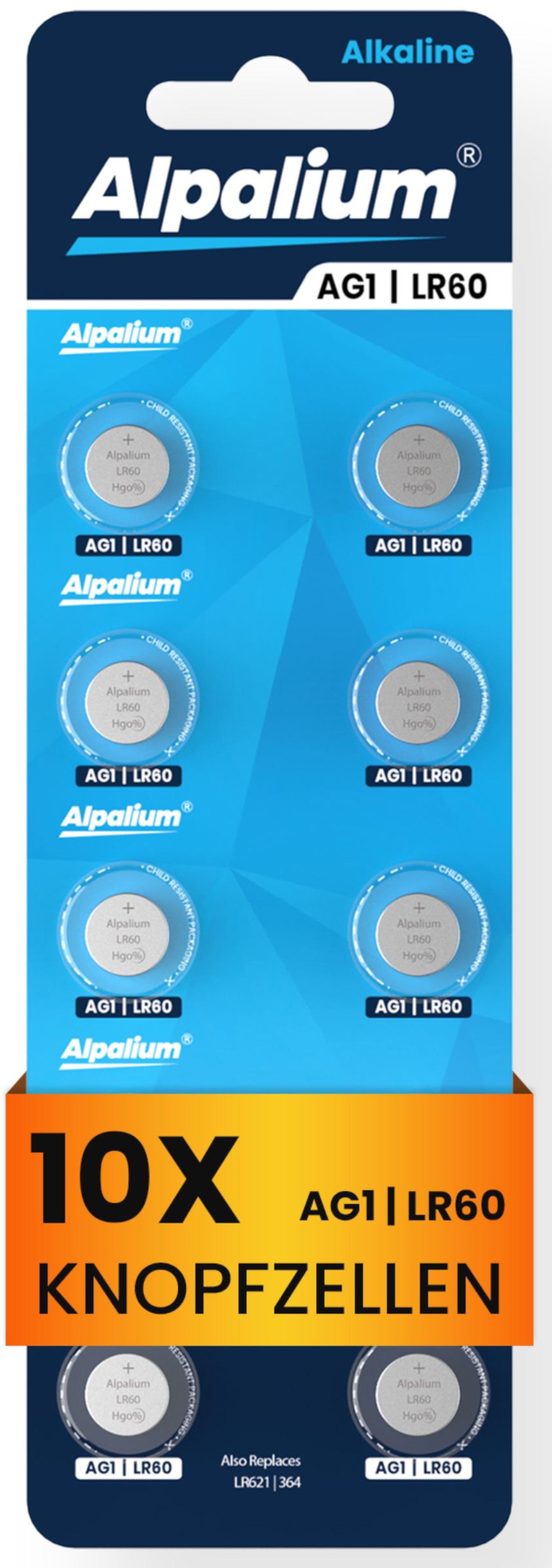 Alpalium AG1 LR60 10er Blister Knopfzelle Alkaline für Spielzeuge Autoschlüssel Taschenrechner 1,5V 14051001