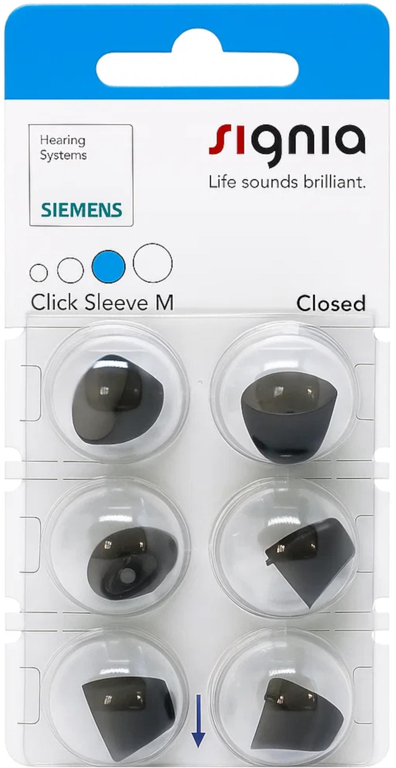 Signia Click Sleeve Closed M Domes 6er Blister Blau Hörgeräteschirmchen Silikon 10951044