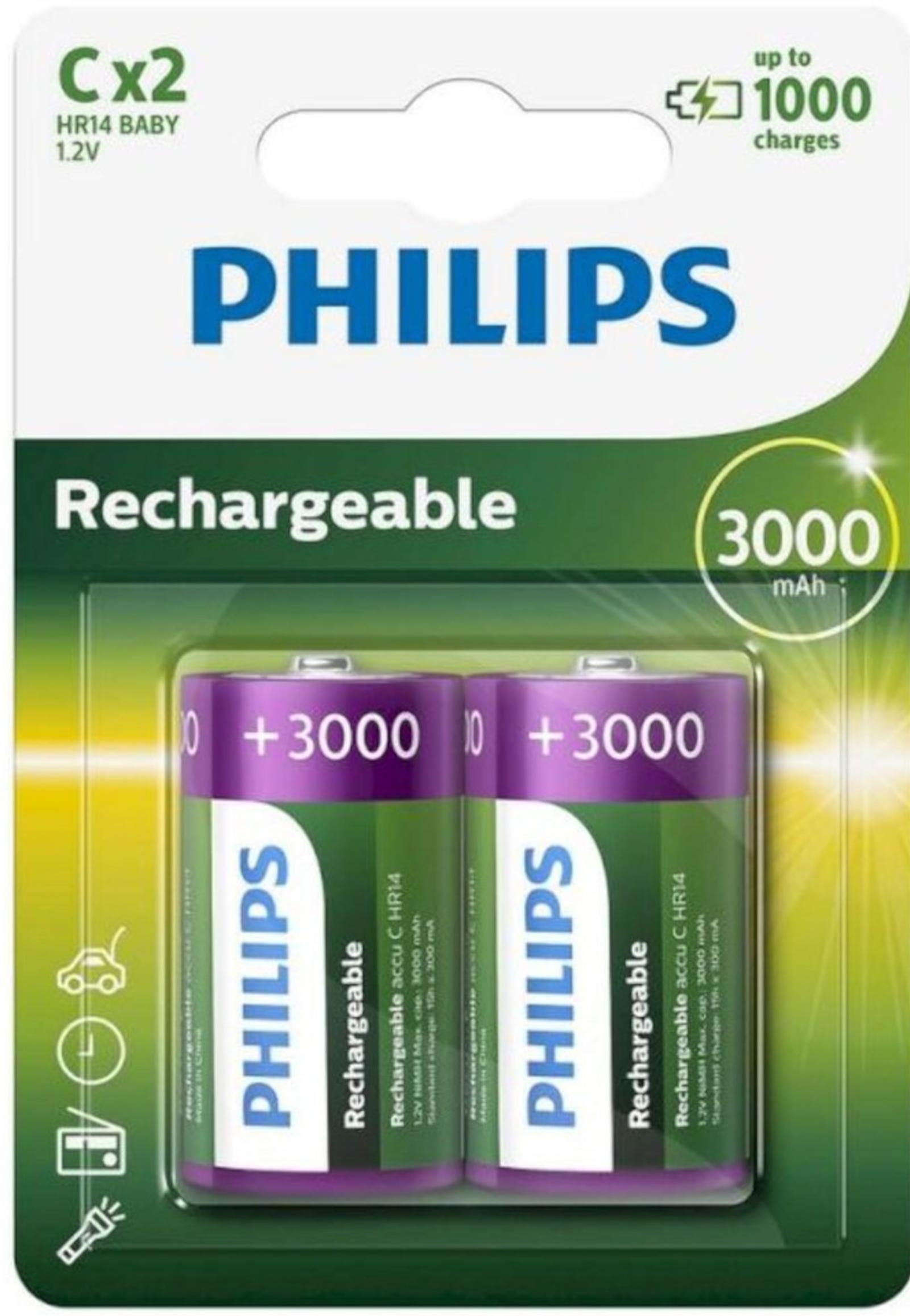 Philips Rechargeable NiMH C 3000 mAh 2er Blister 1,2 V R14B2A300/10