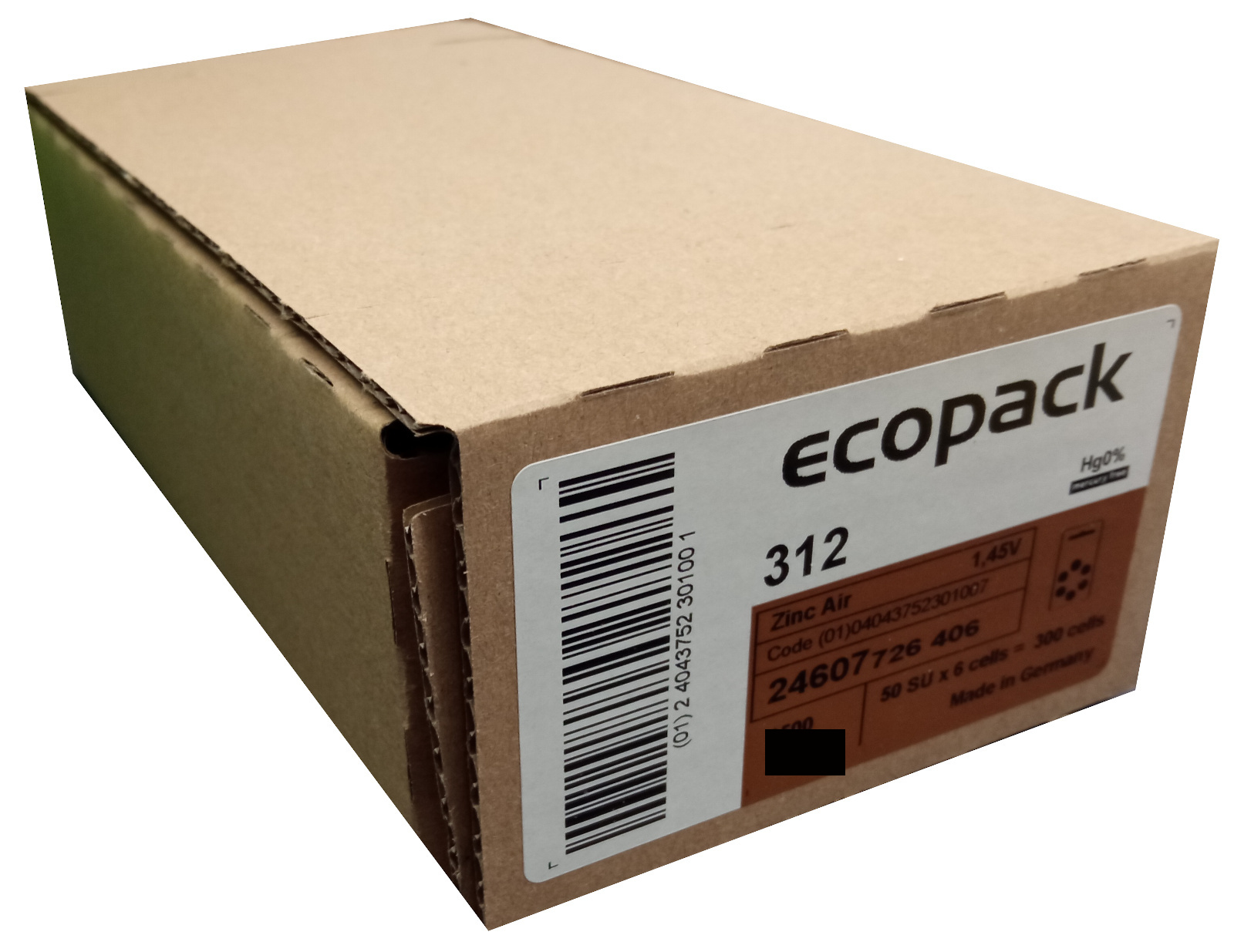 Varta 50x ecopack Gr. 312 Hörgerätebatterien 6er Blister Braun 1,4V PR41