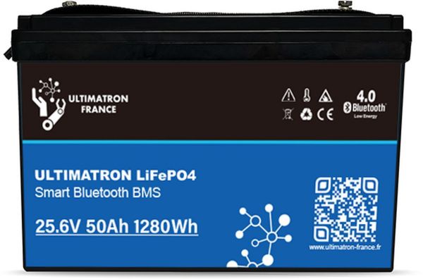 Ultimatron LifePo4 Lithiumbatterie 25,6V 50Ah 1280Wh UBL-24-50 mit Bluetooth und Smart BMS integriert Plastikbehälter gem. § 12 Abs. 3 UStG UBL-24-50