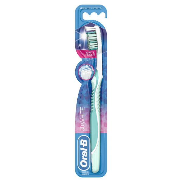 Oral-B 3DWhite White Fresh Zahnbürste mittel 1 Stück Handbürste für weiße Zähne mit PowerTip Bürstenkopf 35 mittel