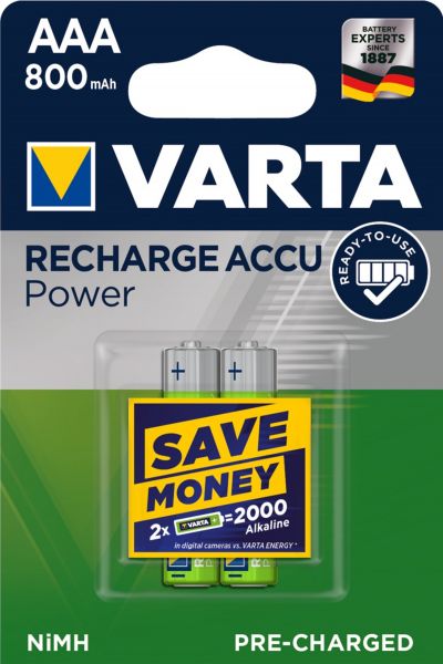 Varta 50x Rechargeable Accu Ready2Use vorgeladener AAA Micro Ni-Mh Akku (2er Blister, 800mAh) 56703/BL2