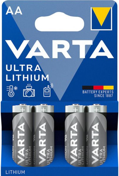 Varta Ultra Lithium AA Batterie Mignon FR14505 61064 1.5V 4er Blister für Walkie-Talkie, Digitalkamera Sicherheitsgeräte Rauchmelder 61064