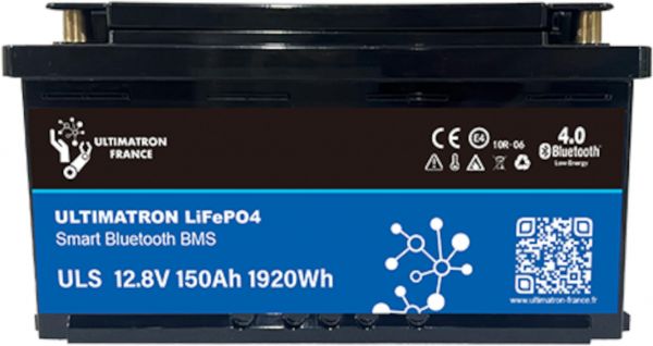 Ultimatron LifePo4 Lithiumbatterie 12,8 V 150Ah ULS-12-150 mit Bluetooth und Smart BMS integriert Kunststoffgehäuse Batterie geeignet für den Einbau unter dem Sitz gem. § 12 Abs. 3 UStG ULS-12-150