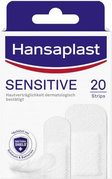 Hansaplast Pflaster SENSITIVE, schmutz- und wasserabweisende Wundpflaster Pflaster Set mit starker Klebkraft & Bacteria Shield (20 Strips)