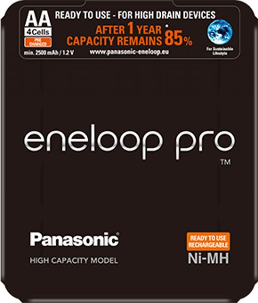 Panasonic 5x eneloop Pro AA Akku Mignon min. 2500 mAh 4er Blister 1,2 V LSD in der Aufbewahrungsbox BK-3HCDE/4LE