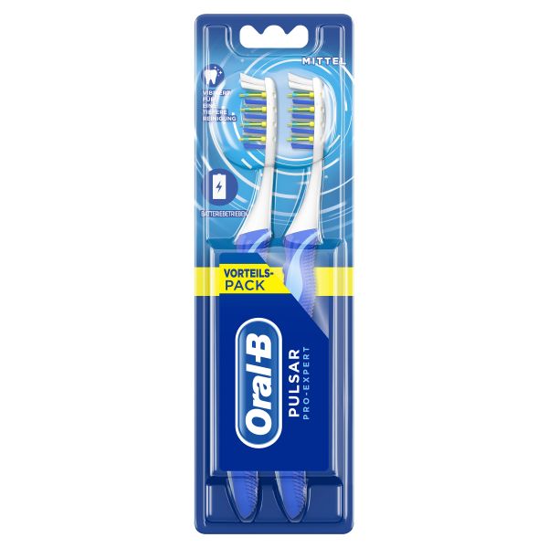 Oral-B Pulsar Pro-Expert Zahnbürste Vorteilspack batteriebetriebene Handzahnbürste mit Vibration für eine tiefere Reinigung 2 Stück mittel