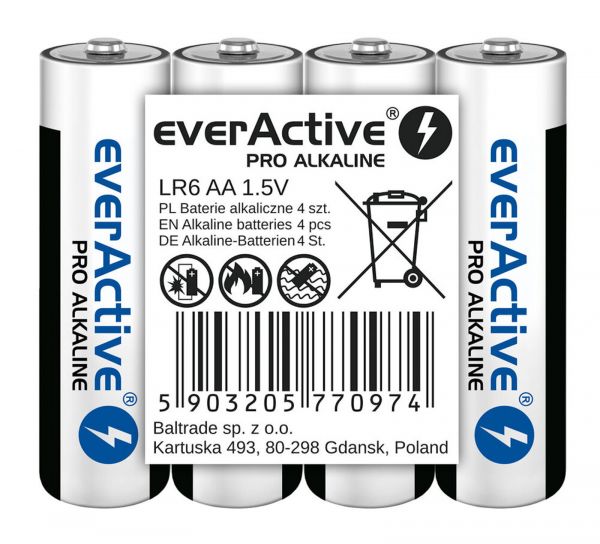 everActive Pro Alkaline LR6 AA 1,5V High Performance Batterie 4er Packung kleine Verpackungsgröße eingeschweißt LR64BLPA