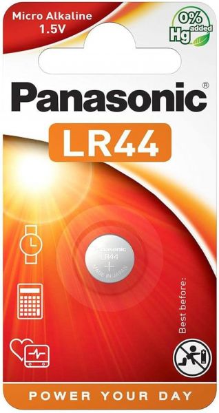 Panasonic 1er Knopfzellen Batterie Blister LR44 AG13 LR1154 V13GA 4276 Alkaline Alkali-Mangan 1,5 V LR44E/1B