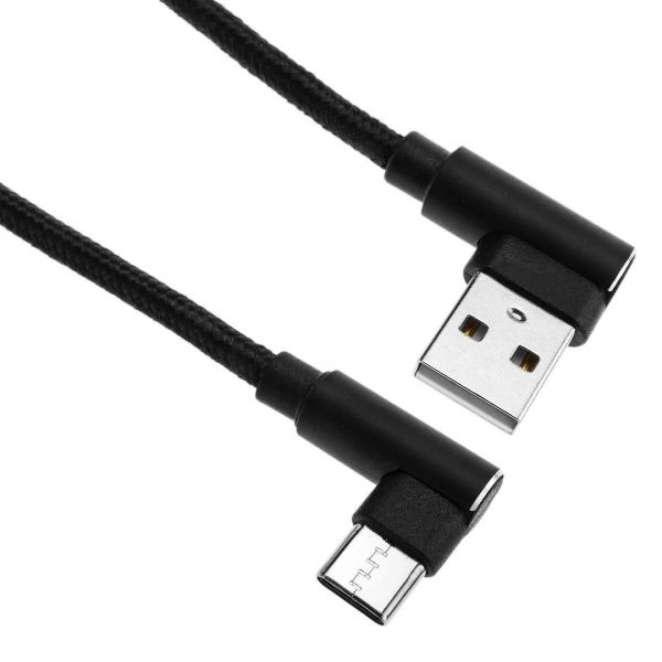 EWANTO 90° gewinkeltes USB-A (m) auf 90°/270° gewinkeltes USB-C (m) Kabel Schwarz 1m 2,4A Ladestrom zum Laden von Handys für Tablets Bluetooth Speaker GWUS-01