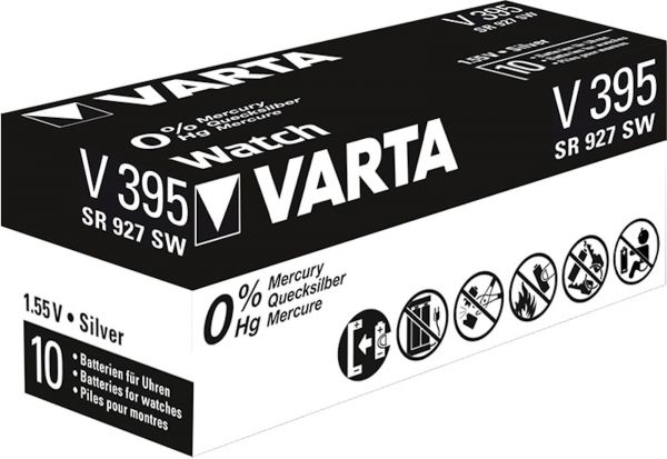 Varta 10x Watch V 395 Uhrenzelle Knopfzelle SR927SW V395 42mAh 1,55 V Silber-Oxid 1er Blister V 395