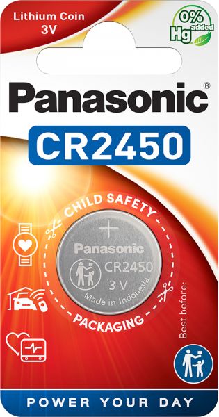 Panasonic 1er Blister Lithium Knopfzelle CR2450 mit 3V Spannung Produktgröße 24,5 mm x 5 mm CR-2450EL/1B