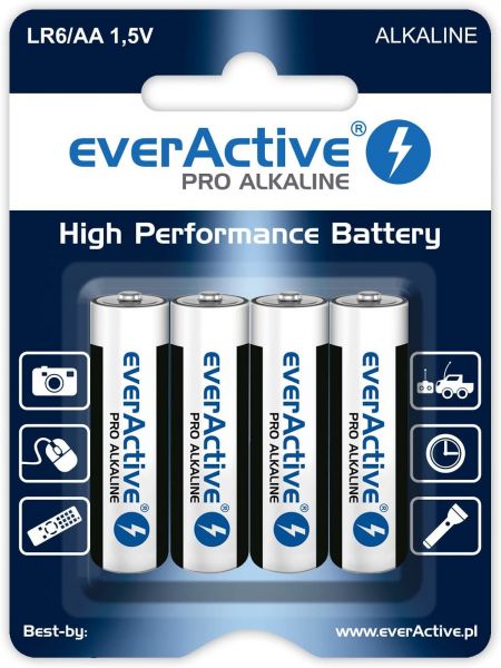 everActive Pro Alkaline LR6 AA 1,5V High Performance Batterie 4er Packung LR64BLPA