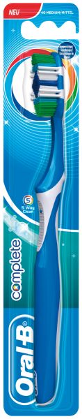 Oral-B Complete Zahnbürste mit 5 Reinigungszonen mittel 1 Stück Handzahnbürste mit PowerTip Borsten für schwer zugängliche Stellen 40 mittel