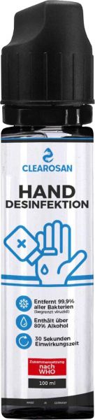 CLEAROSAN 5x Hand Desinfektionsmittel 100ml Flasche - entfernt 99,9% aller Bakterien (bakterizid), Pilze (fungizid) und Viren (begrenzt viruzid), >80% Alkohol, Händedesinfektionsmittel Made in Germany, Zusammensetzung nach WHO LBCD100