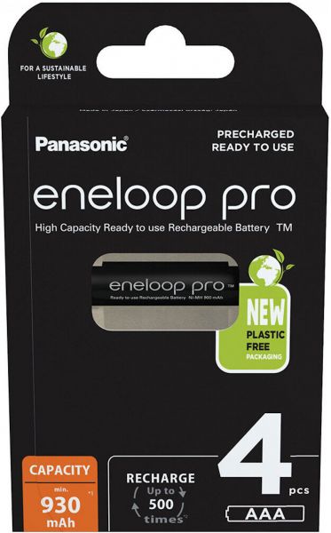 Panasonic eneloop Pro AAA Micro Akku min. 930 mAh 4er Blister 1,2 V LSD geringe Selbstentladung BK-4HCDE/4BE