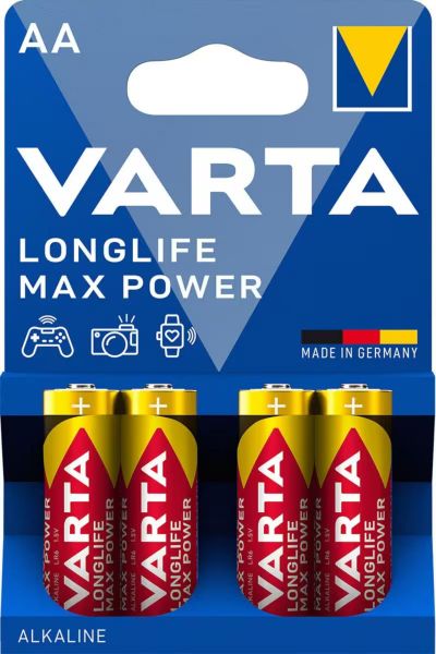 Varta Longlife Max Power Mignon AA Batterie 1,2 VoltALKALINE 4er Blister 4706 LR06 für Ladegeräte, Powerbanks, Wireless-Charger oder Taschenlampen 4706