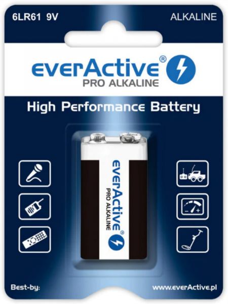 everActive Pro Alkaline 6LR61 9V High Performance Batterie 1er Blister 650 mAh EV6LR61-PRO