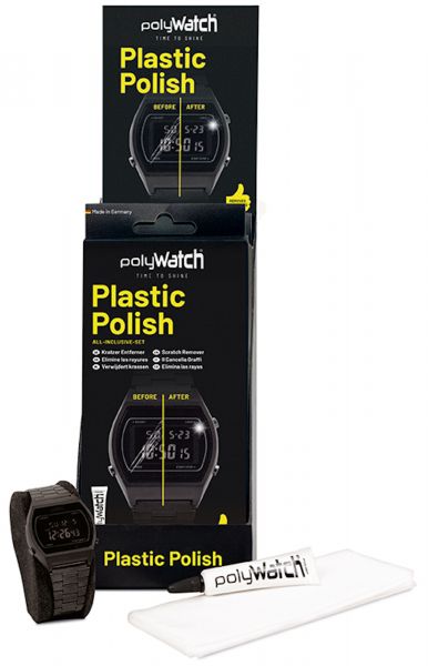 POLYWATCH Plastic Polish High-Tech Kratzer Entferner für Kunststoff Uhrenglas Set mit 1 Tube à 5g und Poliertuch Scratch Remover P11005