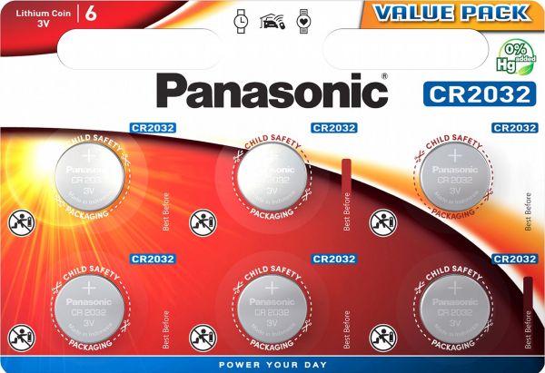 Panasonic Lithium 3V Zelle 6er Blister CR2032 IEC C Knopfzelle CR-2032EL/6BP