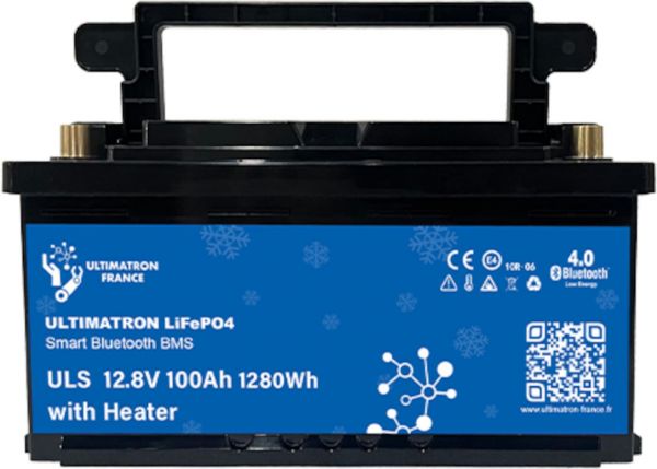 Ultimatron LifePo4 Lithiumbatterie 12,8 V 100Ah ULS-12-100H mit Bluetooth und Smart BMS integriert und Heizung Kunststoffgehäuse Batterie geeignet für den Einbau unter dem Sitz gem. § 12 Abs. 3 UStG ULS-12-100H