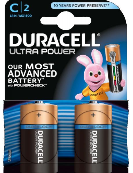 Duracell ultra power C LR14 Baby 1,5 V Alkaline Batterie 2er Blister MX1400 Mezza Torcia MX1400
