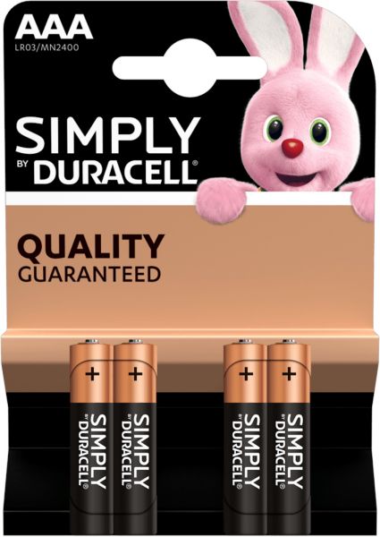 Duracell Simply Alkaline AAA Batterien 4er Blister 1,5 V LR03 Micro Mini Stilo MN2400