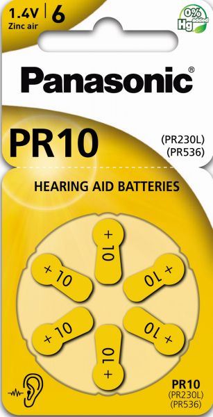 Panasonic Gr. 10 Hörgerätebatterien 6er Blister PR70 Gelb PR-10 24610 2A712249