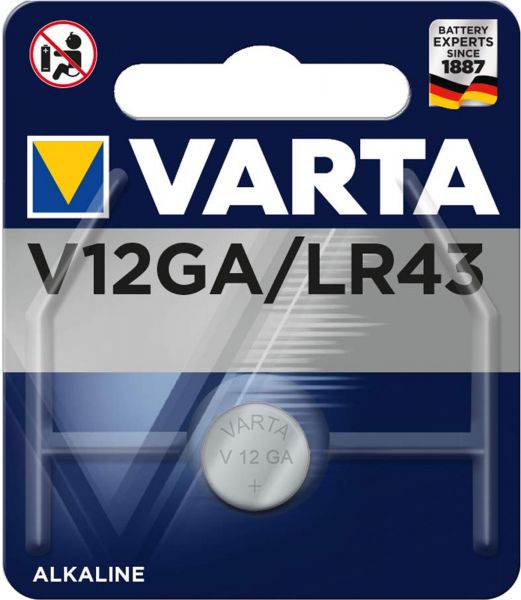 Varta 30x Varta V12GA, LR43, 186, 84, LR1142 Knopfzelle LR43 Batterie 1,5 V 80 mAh V12GA