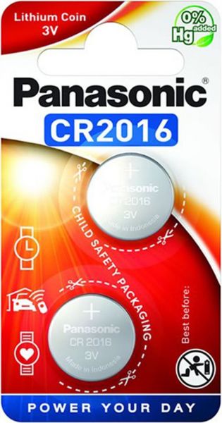 Panasonic 120x Knopfzelle Lithium CR2016 2er Blister 3V CR-2016EL/2B