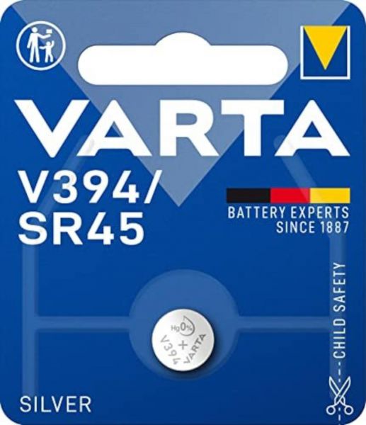 Varta Knopfzelle V394/SR45 Coin 1,55V 58.0mAh V3941 1er Blister kindersichere Verpackung für elektronische Kleingeräte - Uhren Autoschlüssel Fernbedienungen Waagen V3941