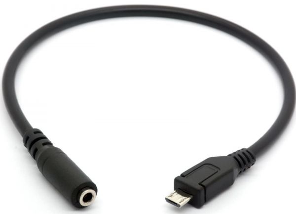 EWANTO micro USB (m) auf 3,5mm AUX (w) Klinke Audio Buchse schwarz 530mm Verlängerung Musik für Handy Laptop und Tablet MUS-01