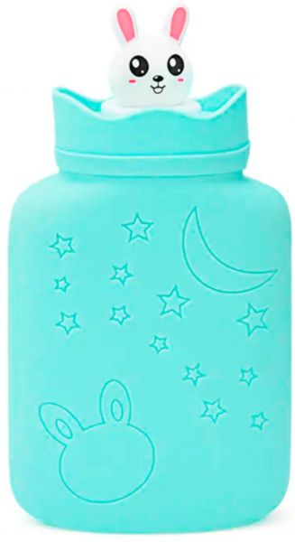 EWANTO Mini Silikon Hase Wärmflasche 350 ml Bettflasche Handwärmer Kühltasche für Erwachsene und Kinder Blau WHB-01