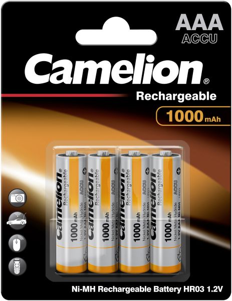 Camelion 2x Ni-MH Rechargeable Akku AAA HR03 1,2V 1000 mAh 4er Blister 17010403