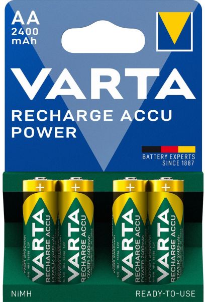 Varta 4er Blister Recharge Accu Power AA 2400 mAh Ready to Use NiMH 1,2V Mignon Accu Power vorgeladen sofort einsatzbereit leistungsstärkste Produktlinie 56756
