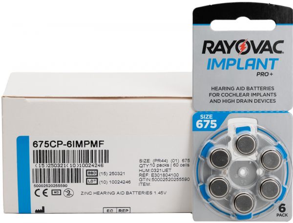 Rayovac 10x 675 Cochlear Implantat Batterien PR44 Blau Hörgerätebatterien 6er Blister Implant Pro +