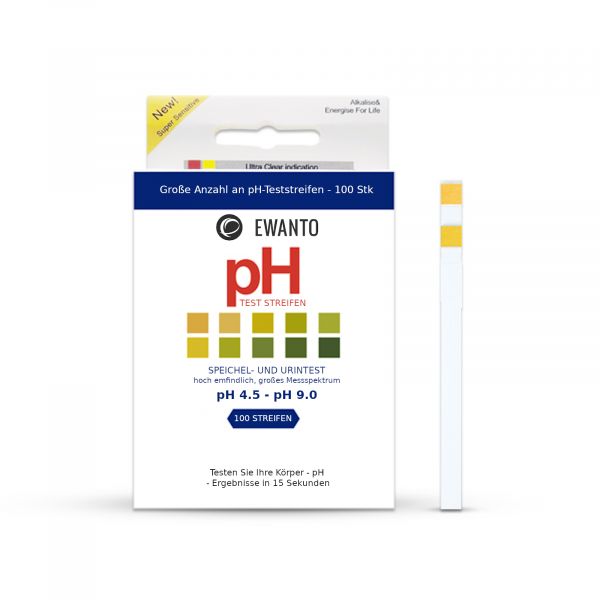 EWANTO pH-Teststreifen Speichel- und Urintest pH 4,5 - pH 9,0 hoch empfindlich, 100 Streifen, Indikator-, Lackmuspapier Beschriftung in deutsch TS-1