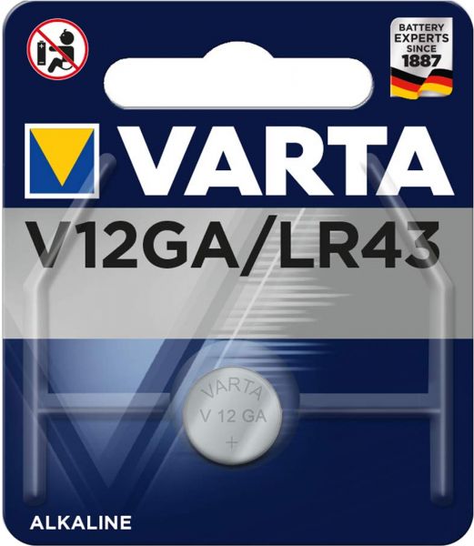 Varta 100x Varta V12GA, LR43, 186, 84, LR1142 Knopfzelle LR43 Batterie 1,5 V 80 mAh V12GA