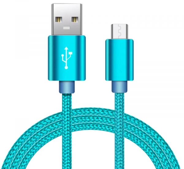 EWANTO 1m USB-A (m) auf micro USB (m) Kabel geflochten, Blau Ladekabel 3A, Android Smartphones Tablets Kamera und Computer MULB-01