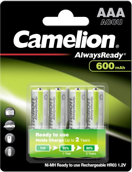 Camelion AlwaysReady Akku Ni-MH AAA HR03 1,2V 600 mAh 4er Blister Micro 17406403