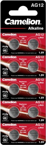 Camelion Alkaline Knopfzelle AG12 LR43 LR1142 386 1,5 V 10er Blister 12051012