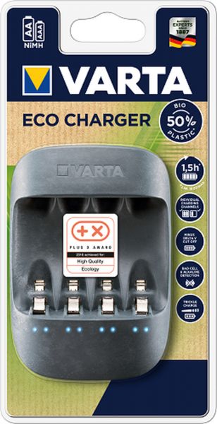 Varta 50x Ladegerät AA/AAA eco charger 50% recycling Plastic 1,5h quick charge, trickle charge, bad cell detection, Einzelschachtladung 57680