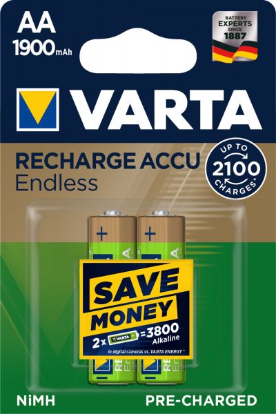 Varta RECHARGE ACCU Endless AA 2er Blister 1900 mAh Akku NiMH 1,2V Mignon 56676/Bl2