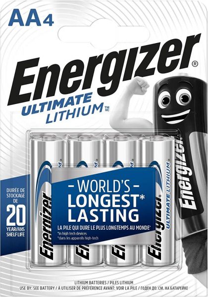Energizer 20x Ultimate Lithium AA Mignon L91 Batterie 1,5V 3000 mAh FR6 Li-FeS2 4er Blister 637752