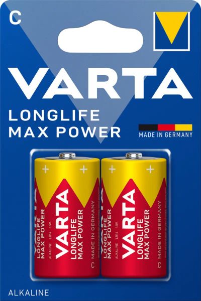 Varta Longlife Max Power C Baby LR14 1,5 V Alkaline 2er Blister 4714 für hochwertige digitale Geräte, wie z. B. Taschenlampe, Musikgerät etc. 4714