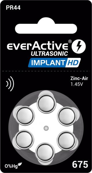 everActive Ultrasonic Implant HD Hörgerätebatterien Gr. 675 PR44 Blau 6er Blister Cochlear Implantat IMPLANTHD675